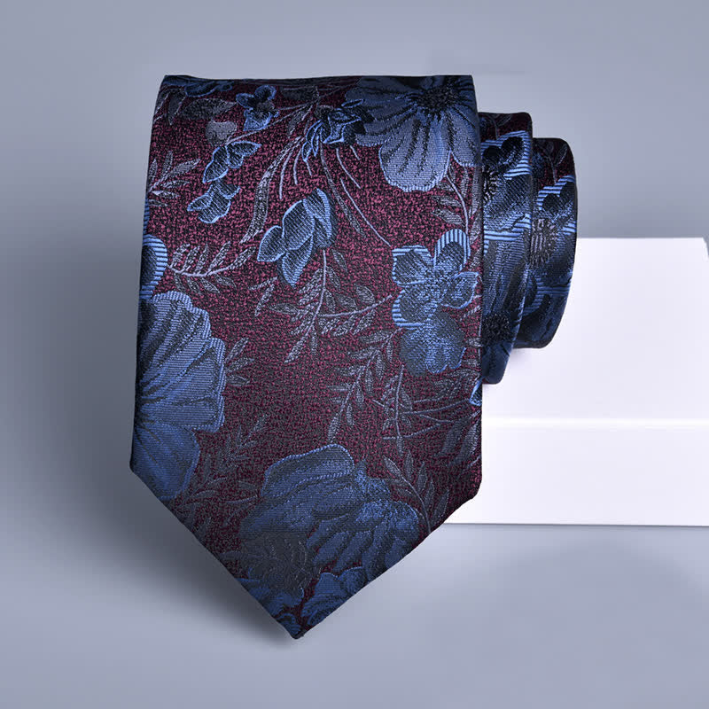 Men's Night Burgundy & Navy Wedding Flower Necktie - image 1