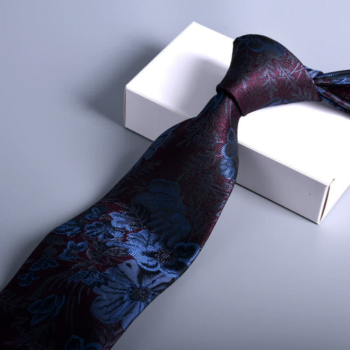Men's Night Burgundy & Navy Wedding Flower Necktie - image 2