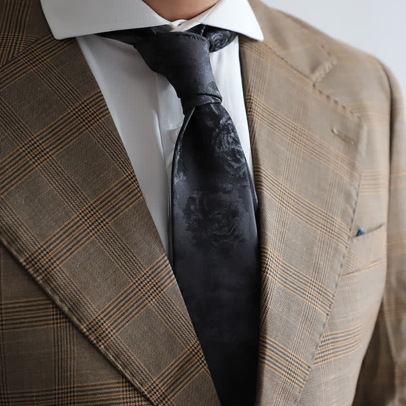 Men's Black Peony Classic Flower Business Necktie Pocket Square - Necktie - image 0