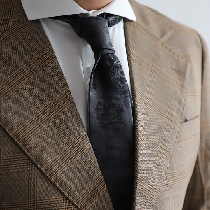 Men's Black Peony Classic Flower Business Necktie Pocket Square - Necktie - image 0