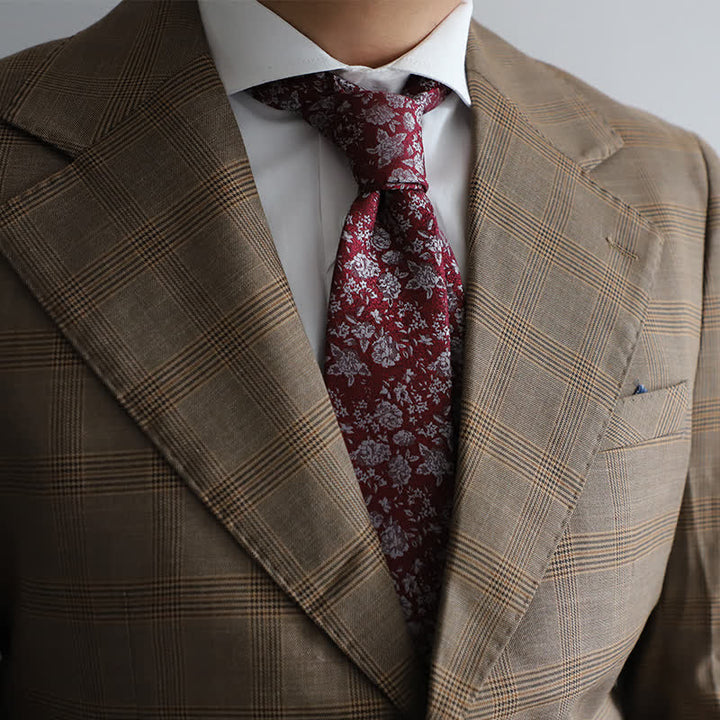 Men's Burgundy Dainty Pastel Floral Formal Necktie - Burgundy - image 0