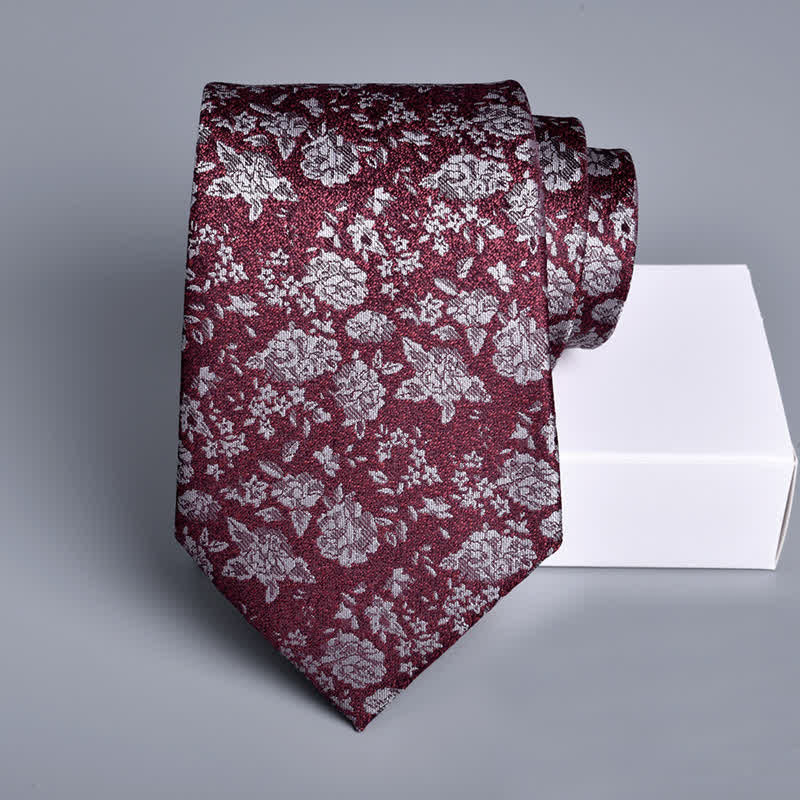 Men's Burgundy Dainty Pastel Floral Formal Necktie - image 1