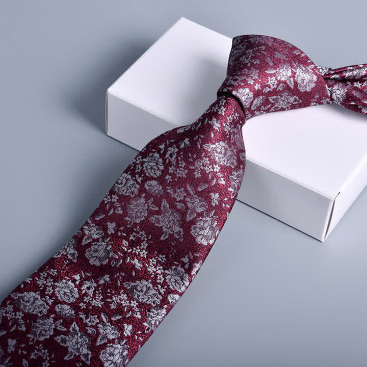 Men's Burgundy Dainty Pastel Floral Formal Necktie - image 2
