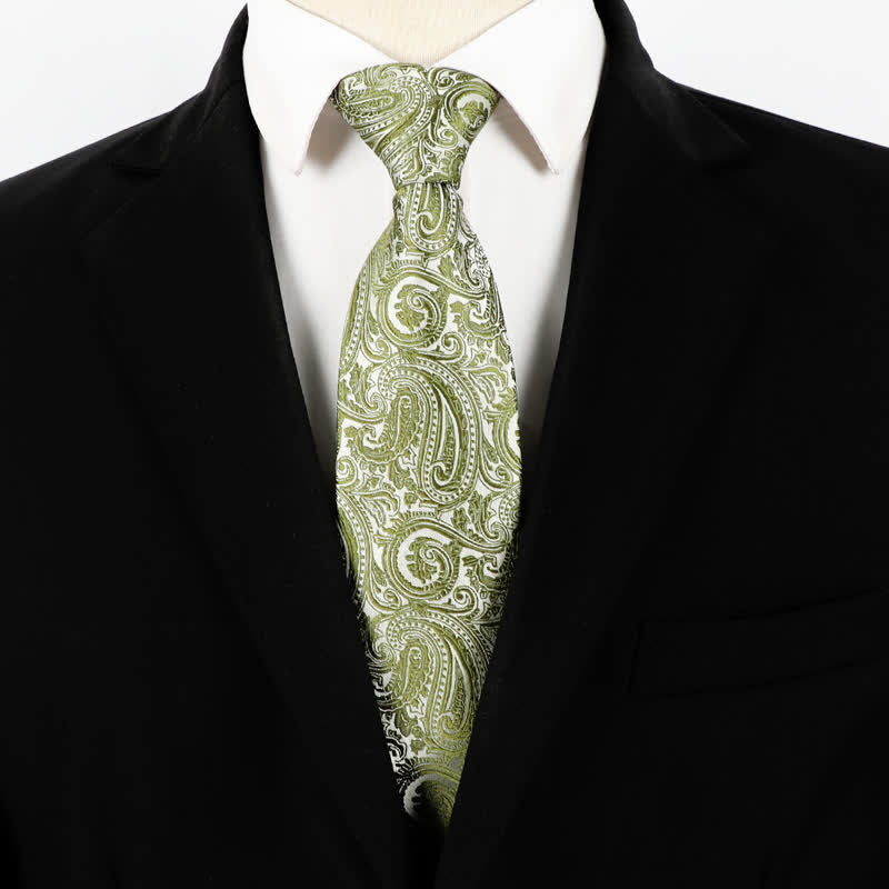 Men's Light Green Paisley Business Zipper Necktie - Light Green - image 0
