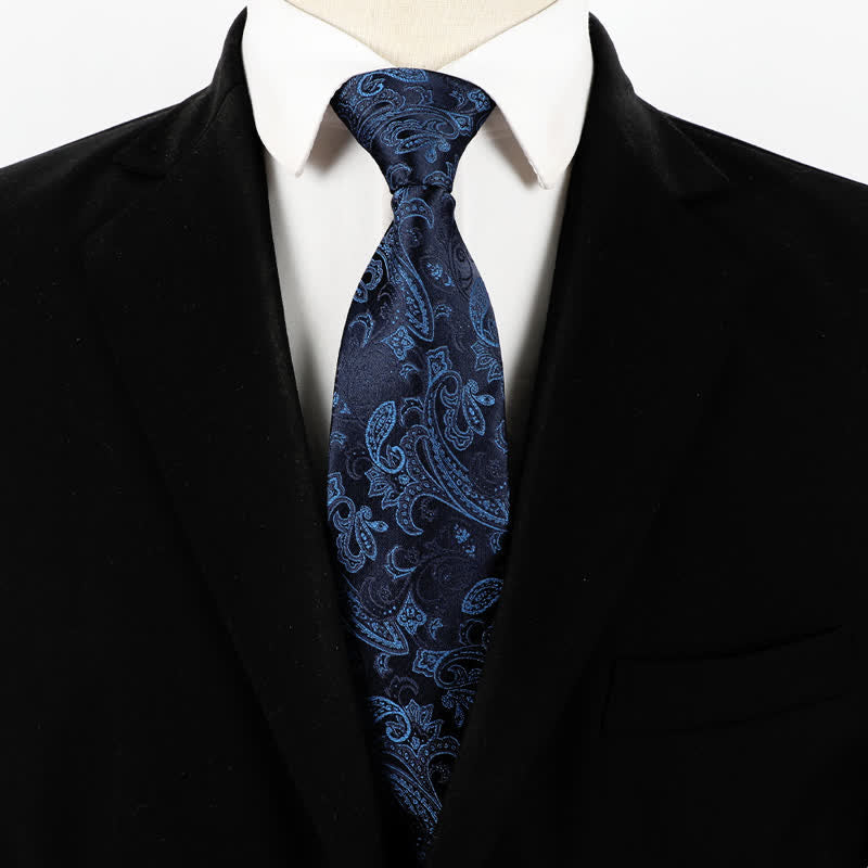 Men's Midnight Blue Paisley Business Zipper Necktie - Midnight Blue - image 0