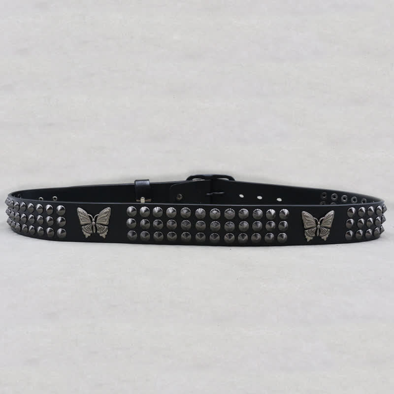 Butterfly Rivets Goth Three Rows Studded Leather Belt - image 5