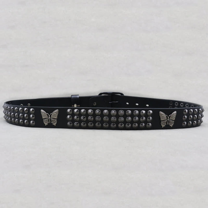 Butterfly Rivets Goth Three Rows Studded Leather Belt - image 5