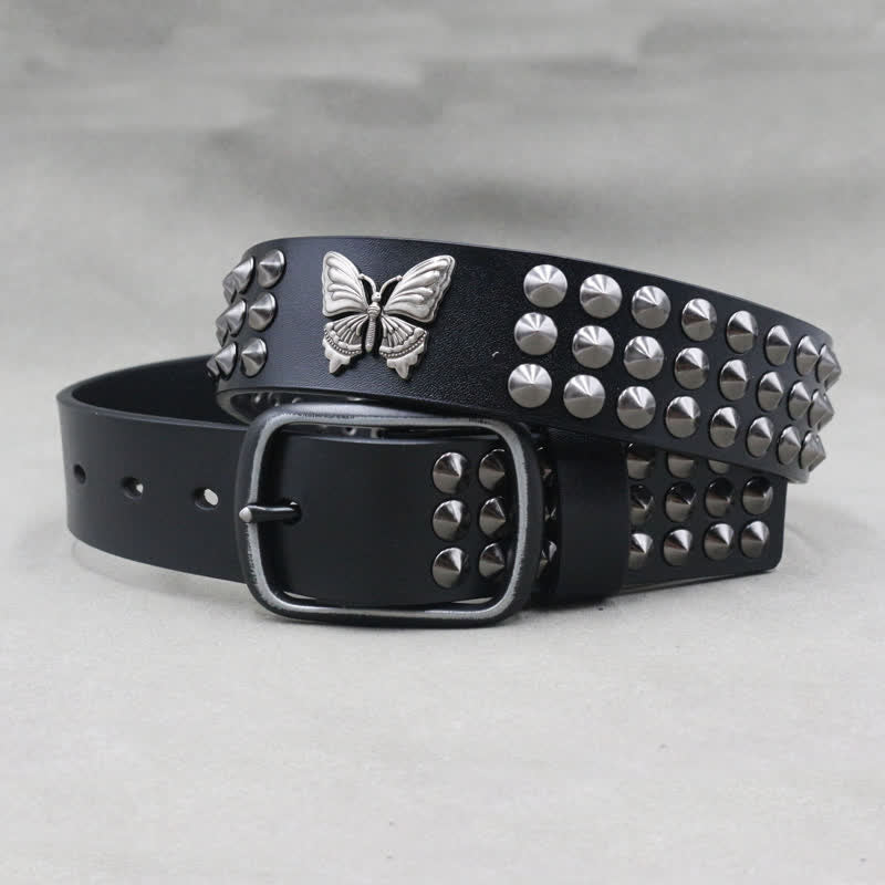 Butterfly Rivets Goth Three Rows Studded Leather Belt - image 1
