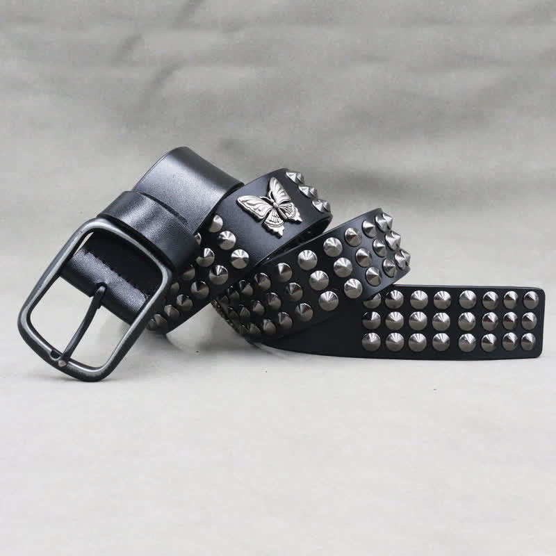 Butterfly Rivets Goth Three Rows Studded Leather Belt - image 3