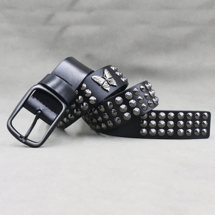 Butterfly Rivets Goth Three Rows Studded Leather Belt - image 3