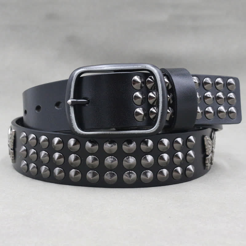 Butterfly Rivets Goth Three Rows Studded Leather Belt - image 4