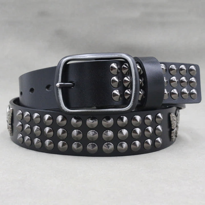 Butterfly Rivets Goth Three Rows Studded Leather Belt - image 4