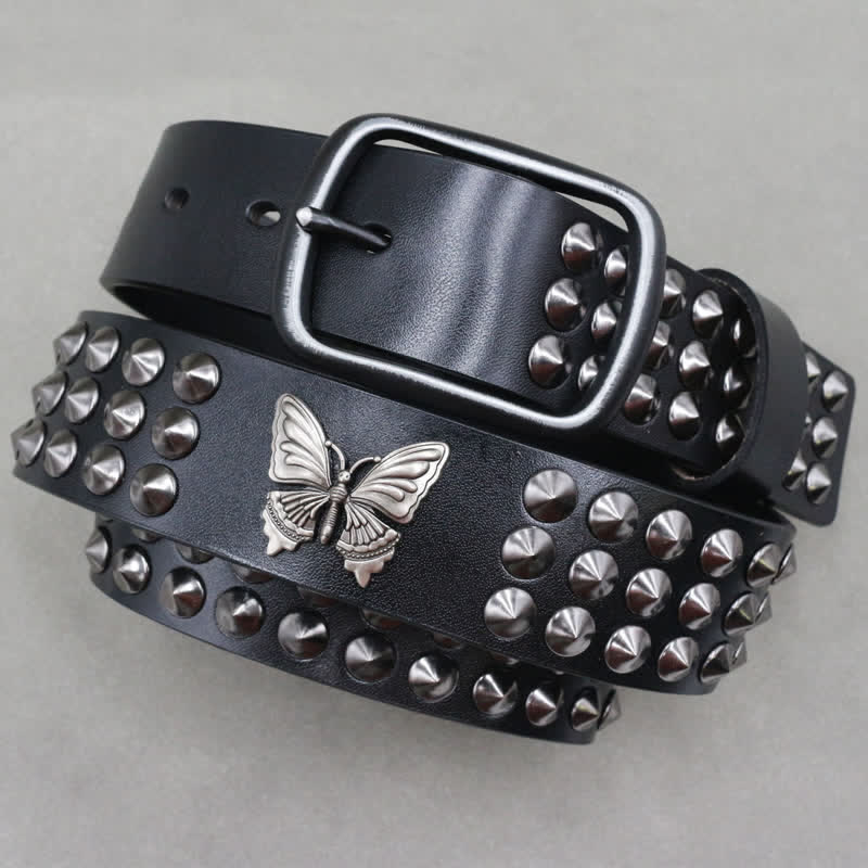Butterfly Rivets Goth Three Rows Studded Leather Belt - image 2