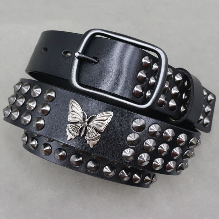 Butterfly Rivets Goth Three Rows Studded Leather Belt - image 2