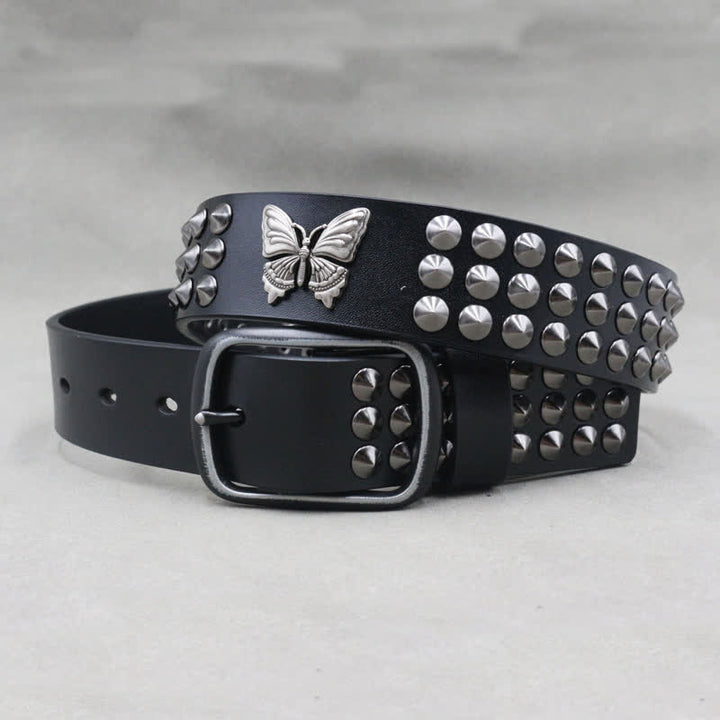 Butterfly Rivets Goth Three Rows Studded Leather Belt - image 1