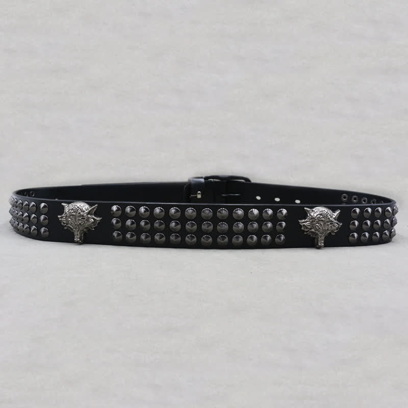 Wolf Head Rivets Three Rows Studded Leather Belt - image 5