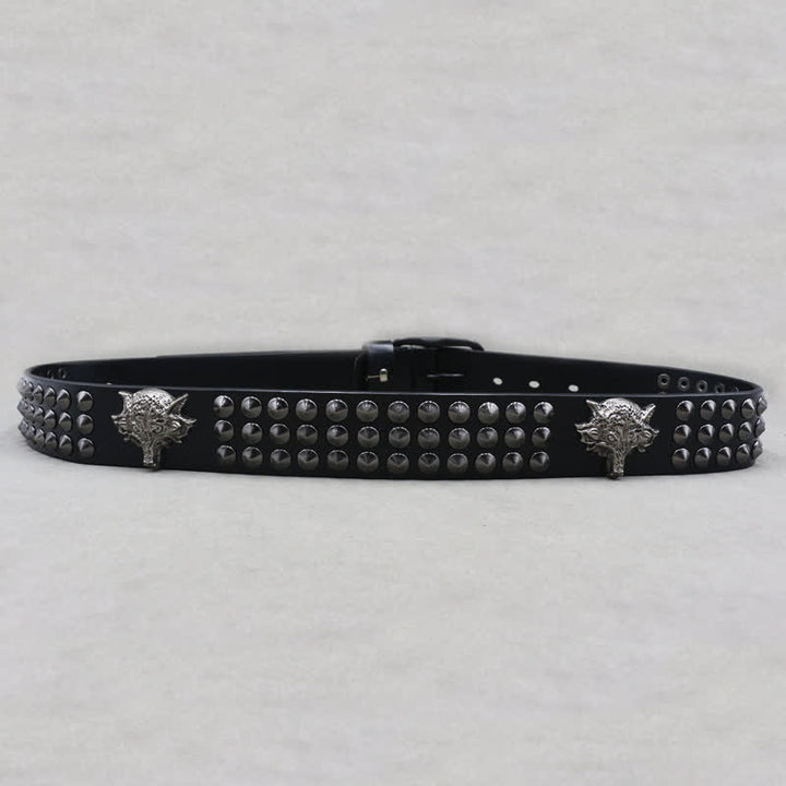 Wolf Head Rivets Three Rows Studded Leather Belt - image 5