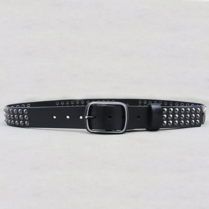 Western Bull Head Rivets Three Rows Studded Leather Belt - image 4