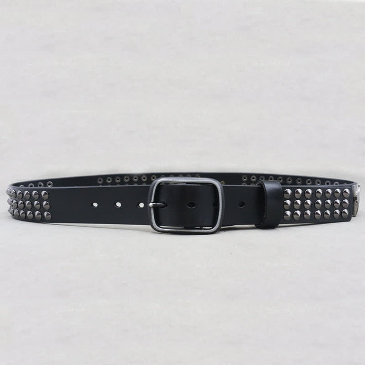 Western Bull Head Rivets Three Rows Studded Leather Belt - image 4