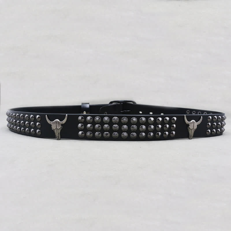 Western Bull Head Rivets Three Rows Studded Leather Belt - image 5