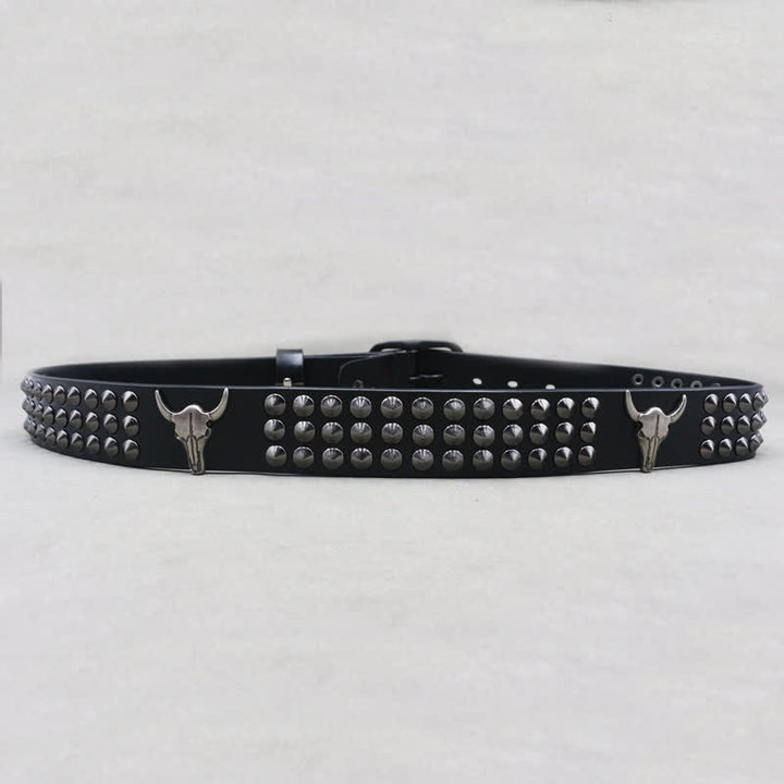 Western Bull Head Rivets Three Rows Studded Leather Belt - image 5