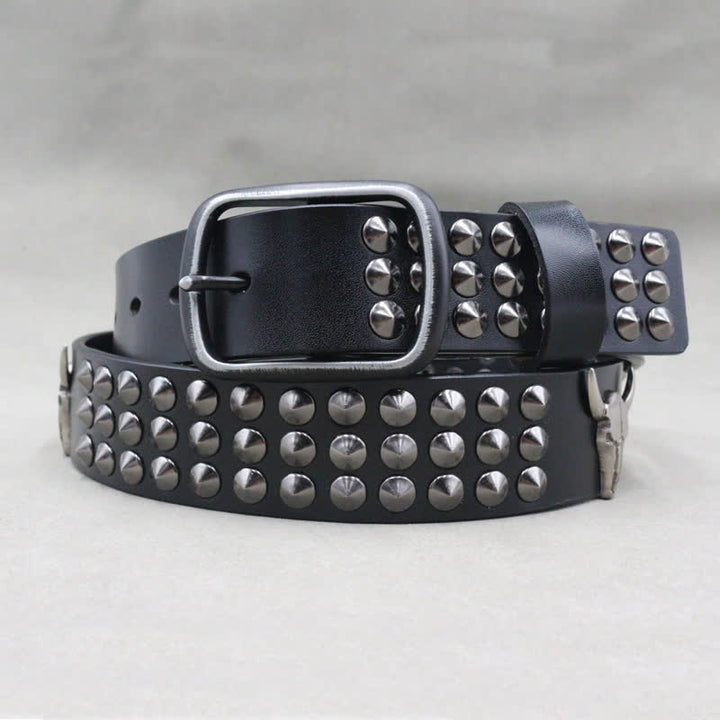 Western Bull Head Rivets Three Rows Studded Leather Belt - image 2