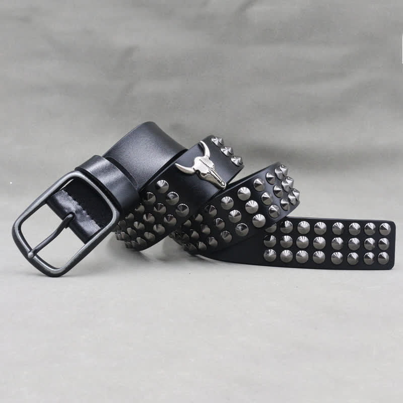 Western Bull Head Rivets Three Rows Studded Leather Belt - image 6
