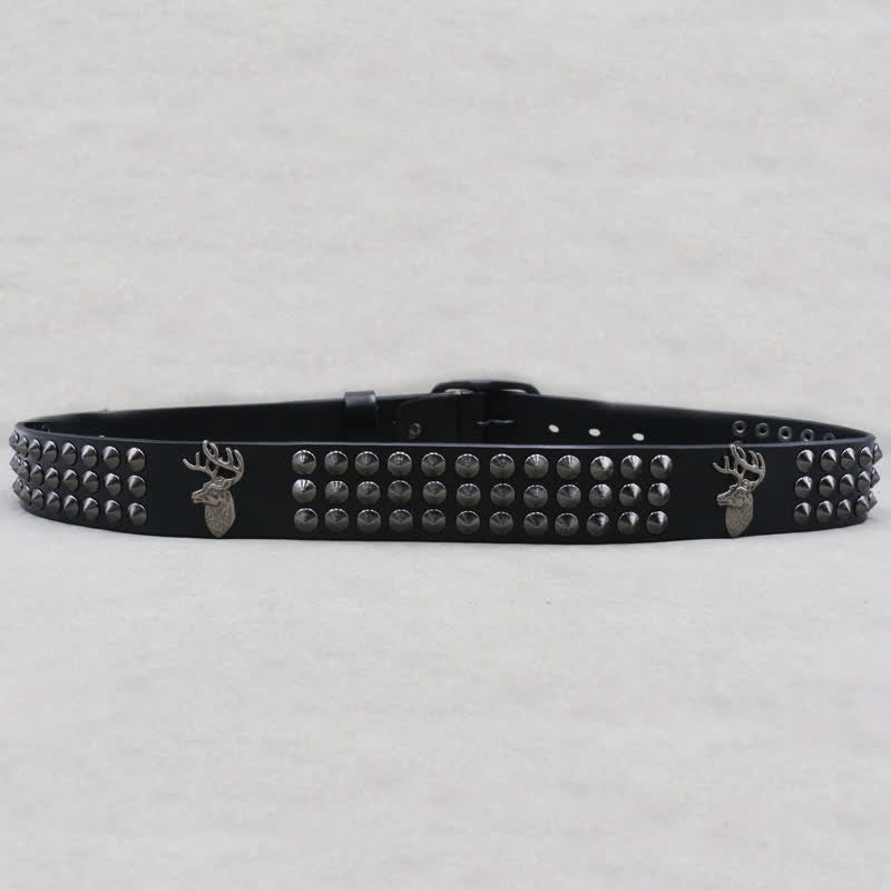 Lucky Deer Rivets Three Rows Studded Leather Belt - image 6