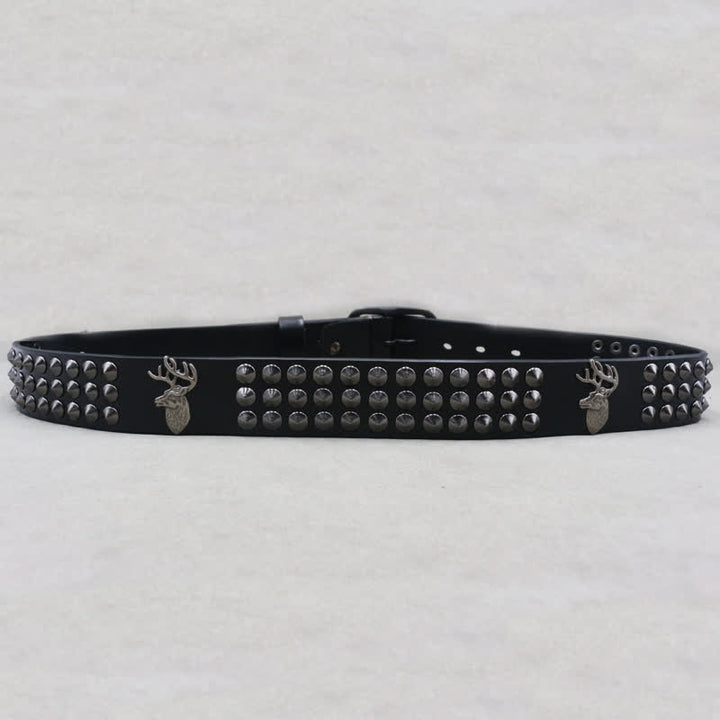 Lucky Deer Rivets Three Rows Studded Leather Belt - image 6