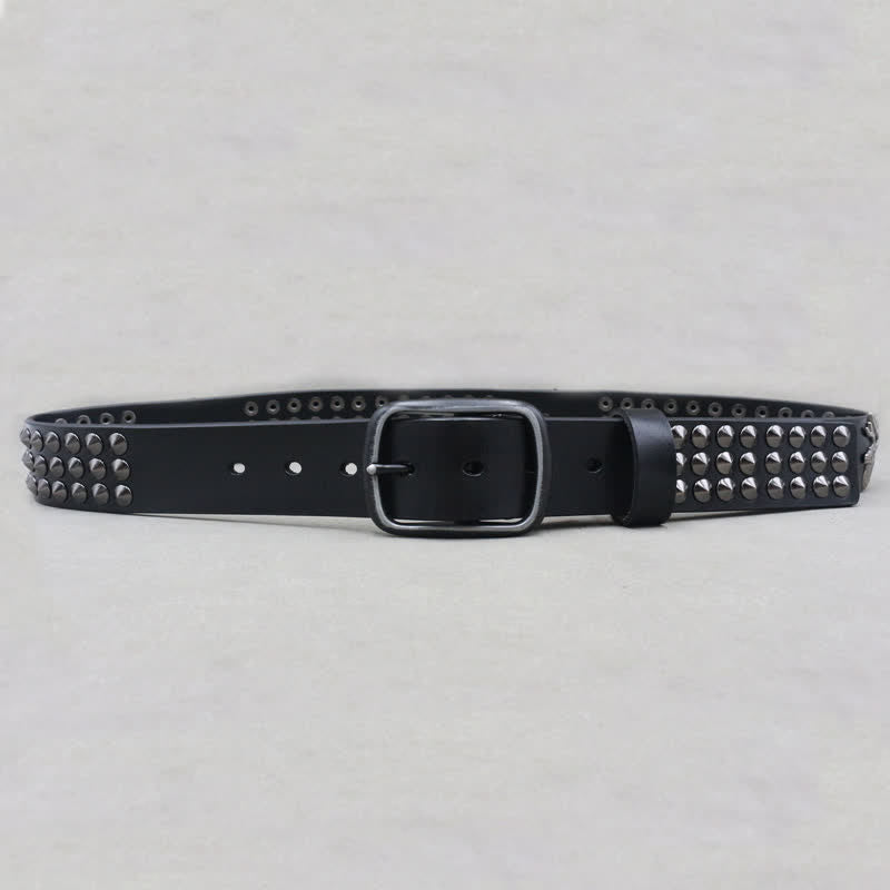 Lucky Deer Rivets Three Rows Studded Leather Belt - image 5