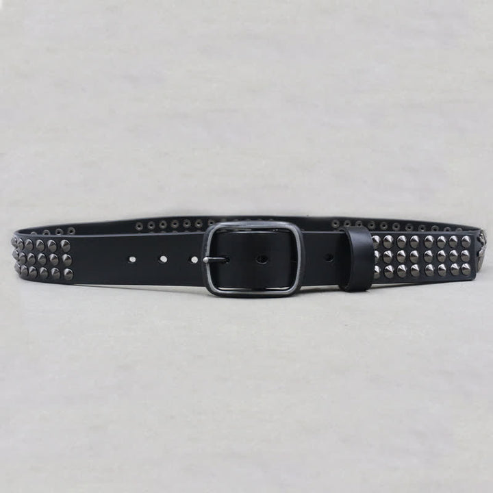Lucky Deer Rivets Three Rows Studded Leather Belt - image 5
