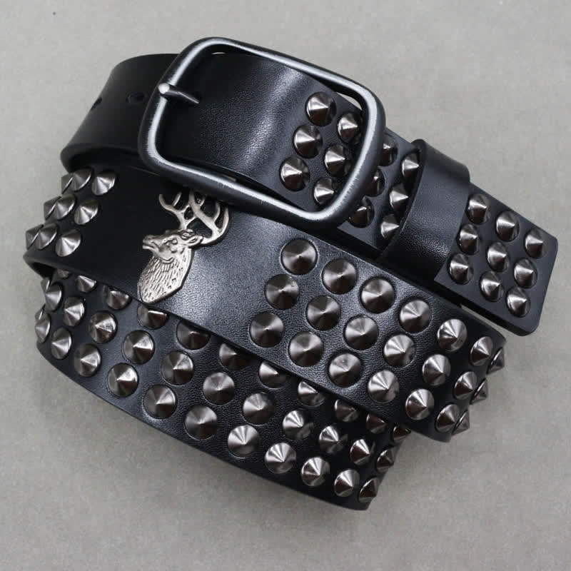 Lucky Deer Rivets Three Rows Studded Leather Belt - image 1