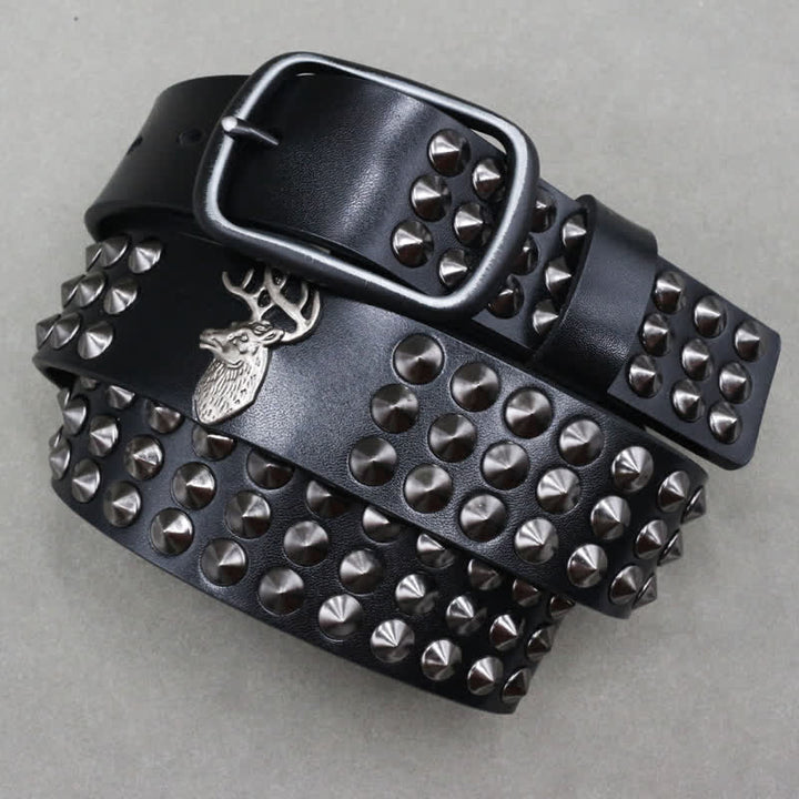 Lucky Deer Rivets Three Rows Studded Leather Belt - image 1
