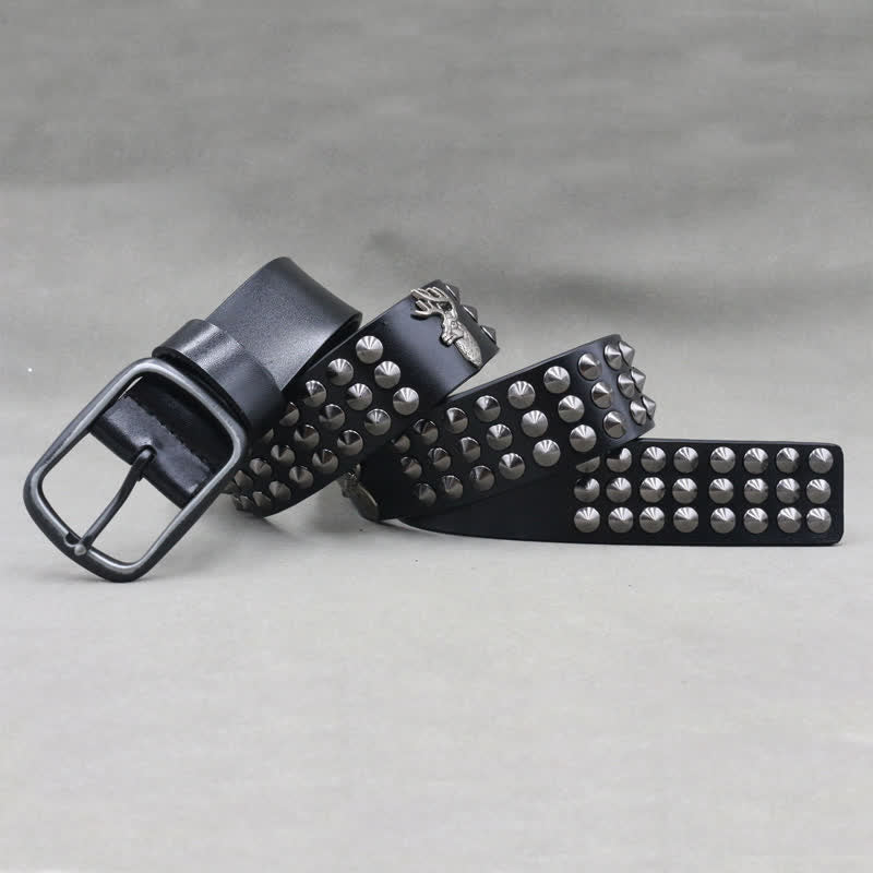 Lucky Deer Rivets Three Rows Studded Leather Belt - image 4