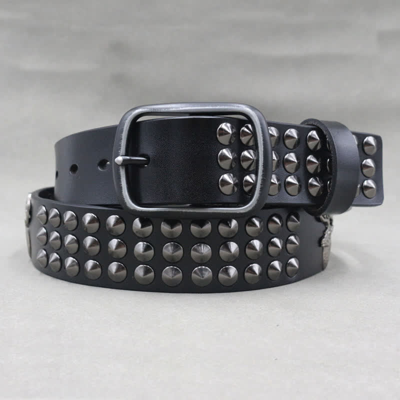 Lucky Deer Rivets Three Rows Studded Leather Belt - image 3