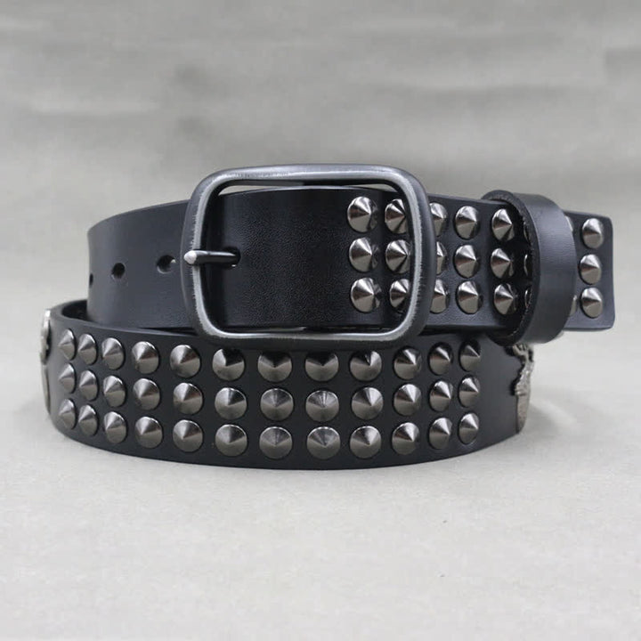 Lucky Deer Rivets Three Rows Studded Leather Belt - image 3