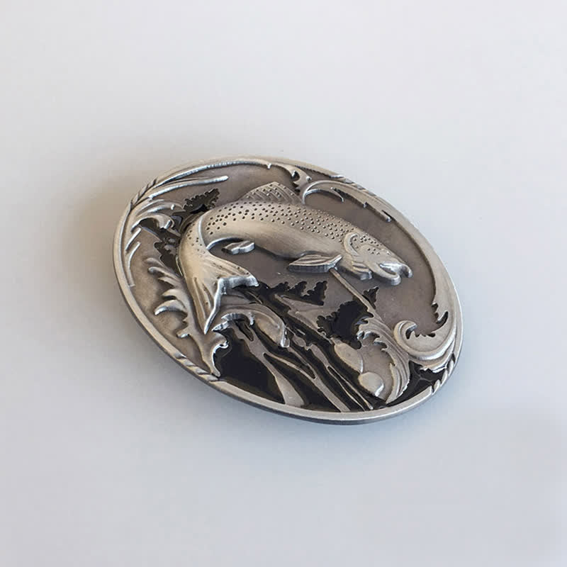 Men's DIY Fishing Wildlife Buckle Leather Belt - image 3