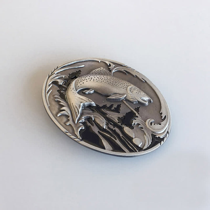 Men's DIY Fishing Wildlife Buckle Leather Belt - image 3