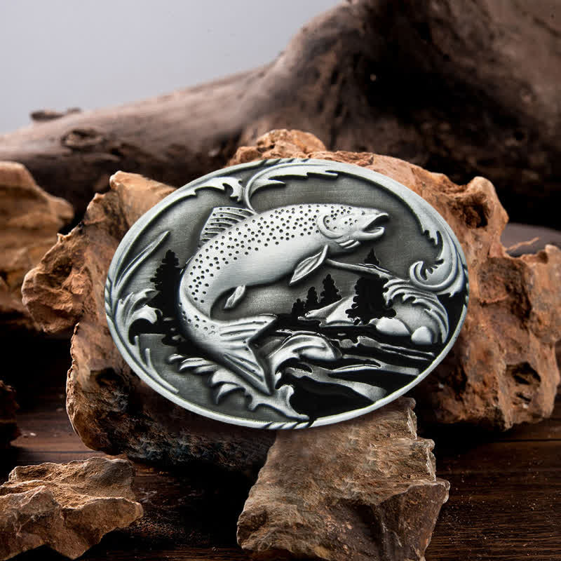 Men's DIY Fishing Wildlife Buckle Leather Belt - Fishing - Without Belt - image 0