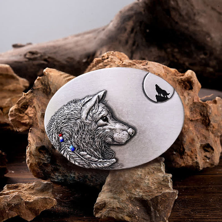 Men's DIY Indian Wolf Buckle Leather Belt - Wolf - Without Belt - image 0
