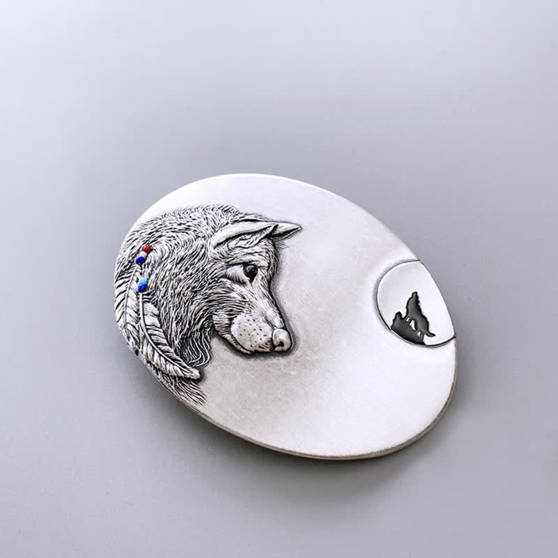 Men's DIY Indian Wolf Buckle Leather Belt - image 2
