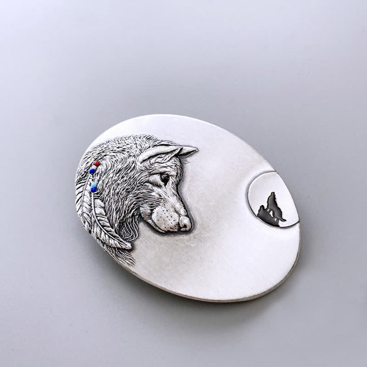Men's DIY Indian Wolf Buckle Leather Belt - image 2