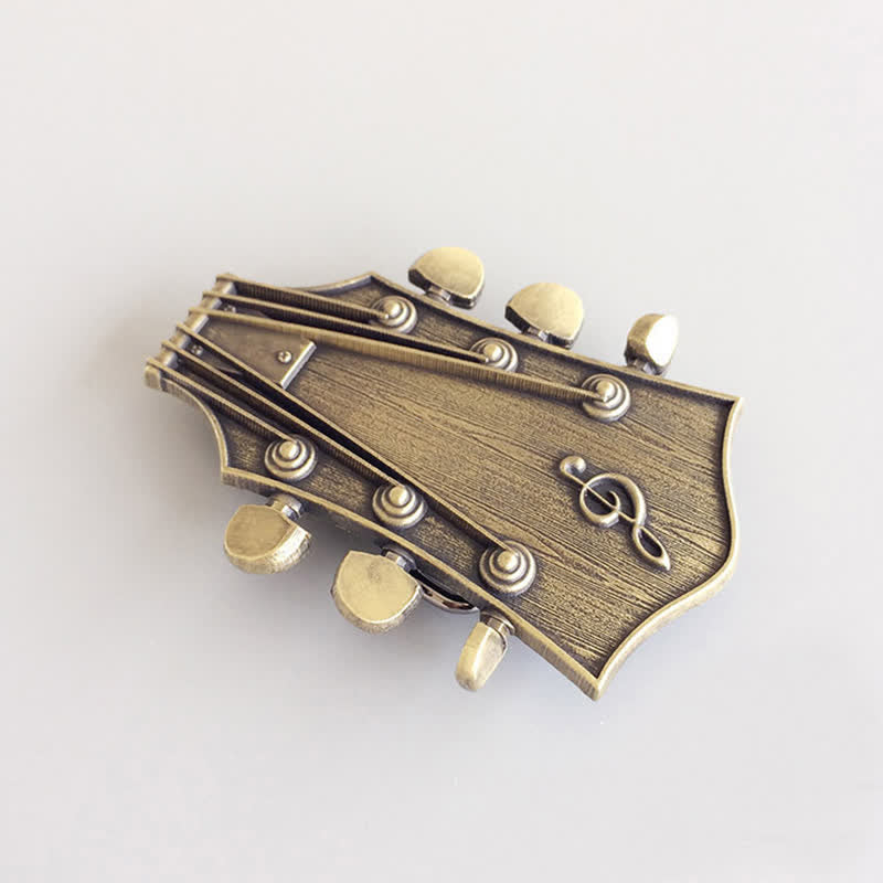Men's DIY Bronze Guitar Music Buckle Leather Belt - image 1