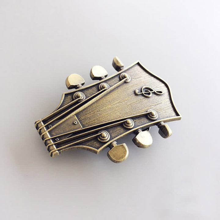 Men's DIY Bronze Guitar Music Buckle Leather Belt - image 2