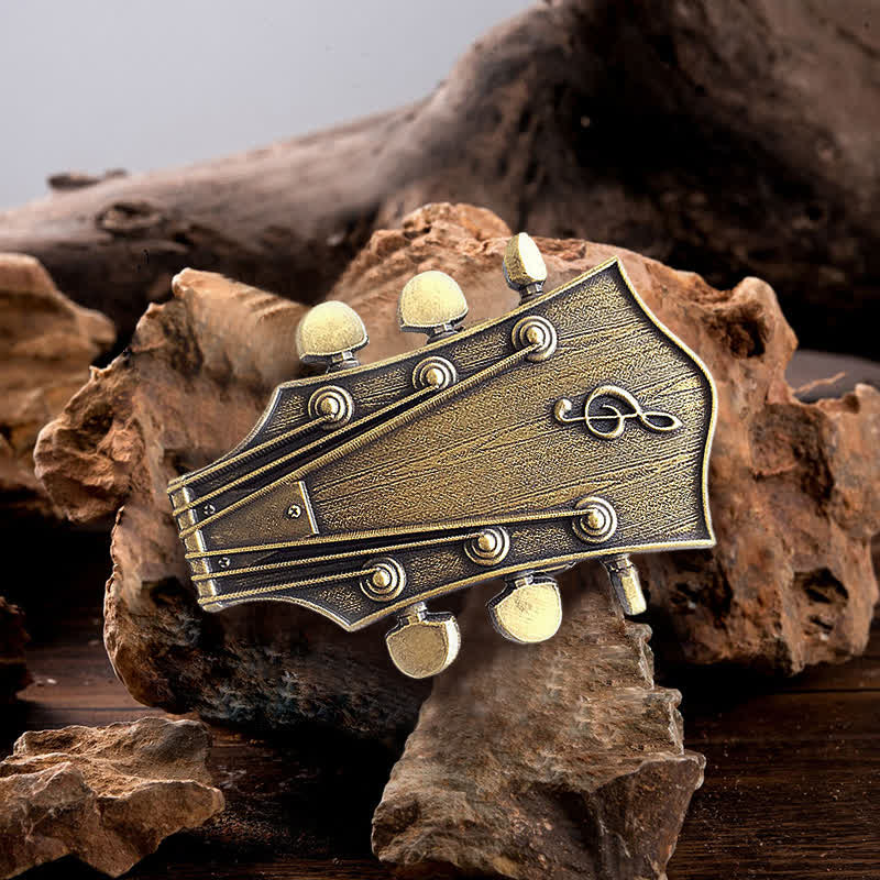 Men's DIY Bronze Guitar Music Buckle Leather Belt - Guitar - Without Belt - image 0