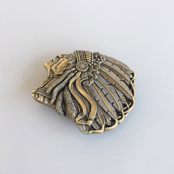 Men's DIY Native Chief Head Buckle Leather Belt - image 13