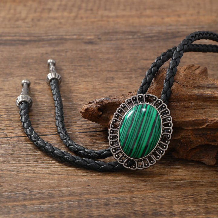 Stunning Western Replica Stone Bolo Tie - Malachite - image 4