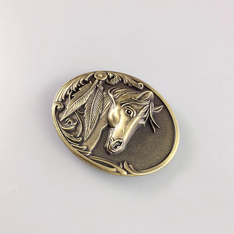 Men's DIY Bronze Horse Buckle Leather Belt - image 3