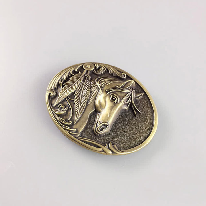Men's DIY Bronze Horse Buckle Leather Belt - image 3