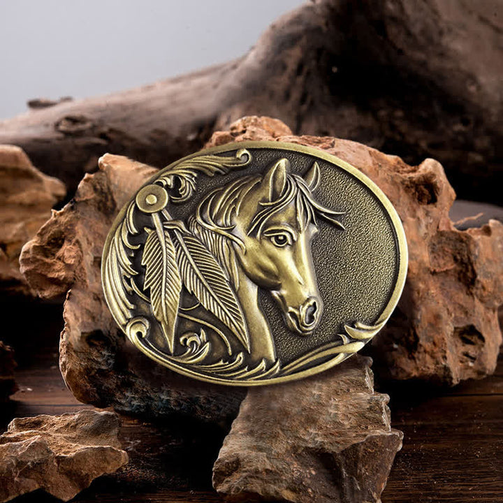 Men's DIY Bronze Horse Buckle Leather Belt - Horse - Without Belt - image 0